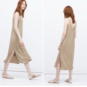 Zara Tan V-Neck Dress Size Small